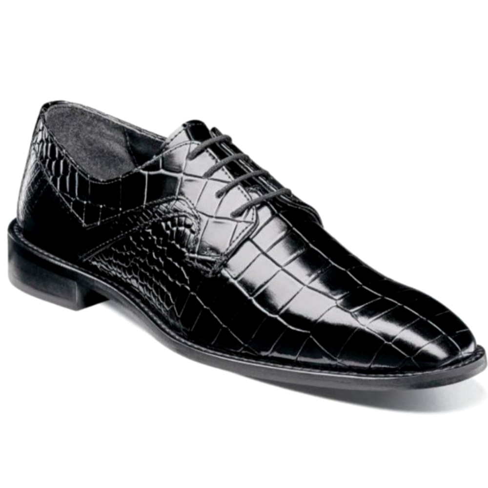 Stacy Adams "Triolo'' Black Crocodile / lizard Print Leather Plain Toe Oxford Sh